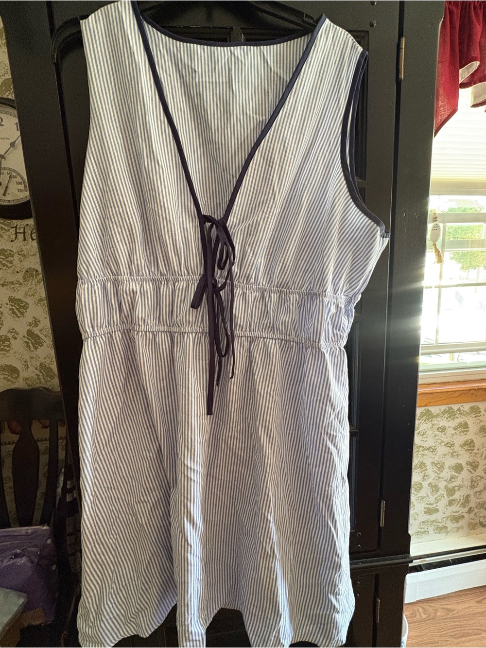 SHEIN Blue & White Striped Sleeveless Tie-Front Midi Dress